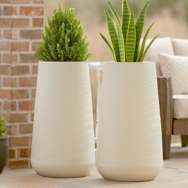 Set of 2 Tall White Indoor Decorative Planter, Modern Contemporary Self Watering Pot Home, Porch, Patio Decor Gifts-Sona Casa