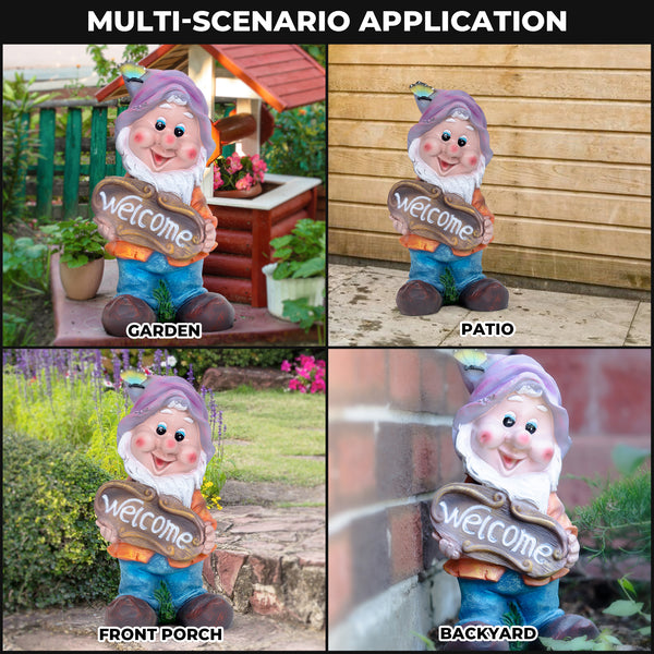 Garden Gnome Welcome Statue, 13" Weather Resistant Outdoor Garden Decor by Sona Casa