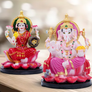 Divine Polyresin Multicolor Ganesh Lakshmi Statue Set - Ideal For Home Pooja Mandir Decor by Sona Casa