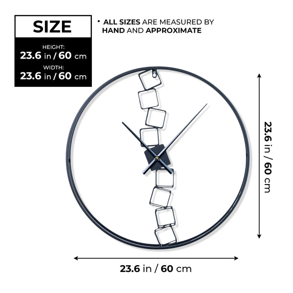 Black Metal Wall Clock, 24" Silent Abstract, Modern Living Room Decor by Sona Casa