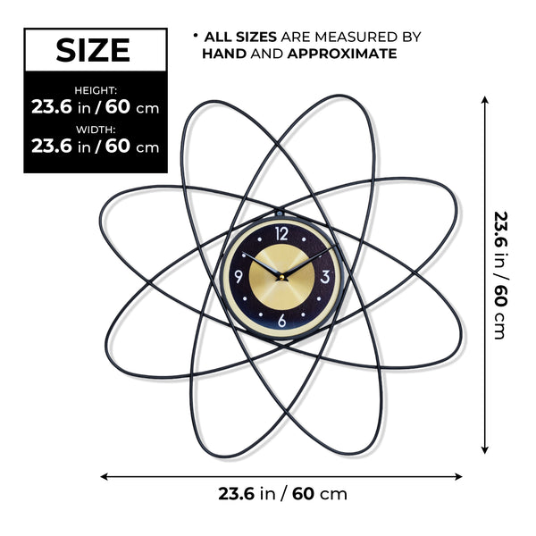 Minimalist Luxury Large Black Yellow Metal Star Decorative Wall Clock, 60 cm Silent Non-Ticking, Living Room Decor Gift by Sona Casa