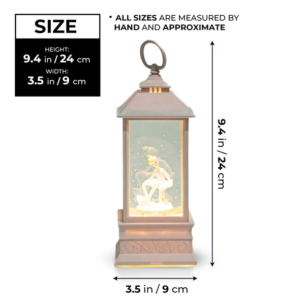 Winter Wonderland Christmas Decor, 9" Snow Globe Pink Glitter Lantern, Gift by Sona Casa