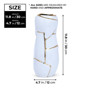 Abstract White Ceramic Golden Lines Vase - Elegant Table Centerpiece For Fresh & Faux Flowers by Sona Casa