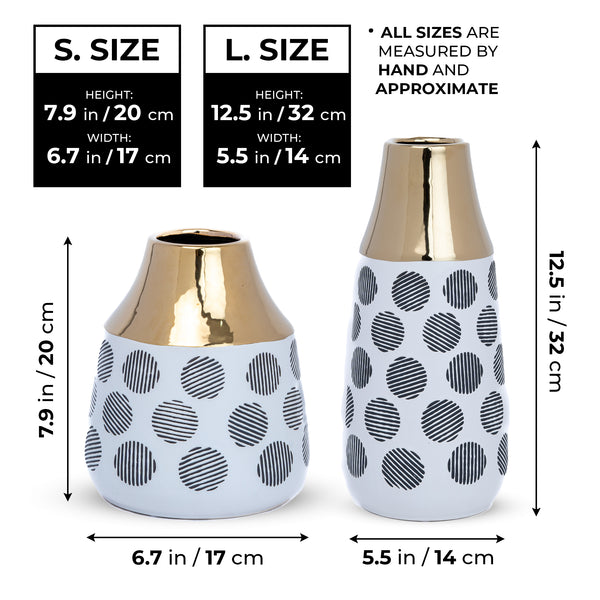 White Ceramic Bouquet Vase Pair, 8" and 13" Abstract Decorative Vase by Sona Casa