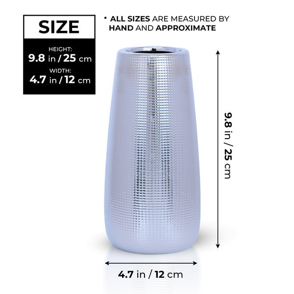 Silver and Chrome 10" Ceramic Vase Tabletop, Desktop, Countertop, Living Room Centerpiece, Home Office Decor Gifts by Sona Casa