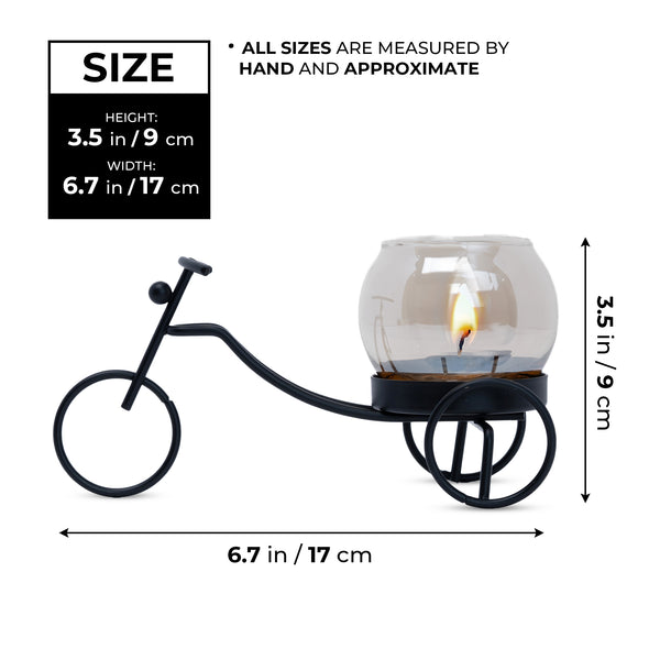 Vintage Iron Rickshaw Candle Holder With Glass Tealight Container, 3" Table, Desk, Altar Decor by Sona Casa