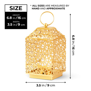 Golden Tealight Lantern Candle Holder, 7" Metal Holder, Indoor Outdoor Decor with 1 Tealight Candle by Sona Casa