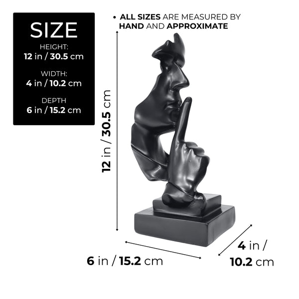 Abstract Silence is Golden, Black Silence Face Thinker Statue, Polyresin Art Decor for Home or Office 12 inch 31 cm by Sona Casa