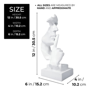 White Abstract Silence is Golden Silence Face Thinker Statue, Polyresin Artwork for Home or Office 12 inch 31 cm by Sona Casa