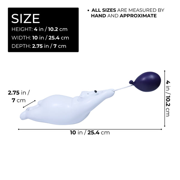 Polar Bear Statue, 10" Funny Animal Sculpture, Purple Balloon Table Decor by Sona Casa