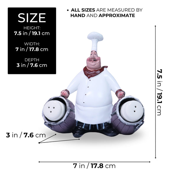 Polyresin Chef Statue, 2 Ceramic Pretzel Shakers, 7" Kitchen Decor by Sona Casa