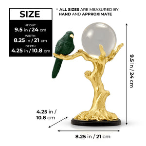 Countertop Sculpture Crystal Ball and Bird on Tree, 9" Tabletop Centerpiece by Sona Casa