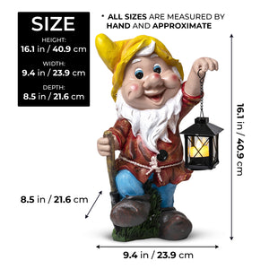 Outdoor Gnome Statue, Metal Lantern, Large 16" Yard Art by Sona Casa