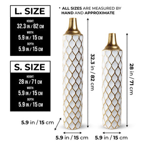 2 Piece White Gold Tall Vases, Indoor Decorative Vases for Living Room, Hallway, Home Decor Large 32 inch Medium 28 inch by Sona Casa