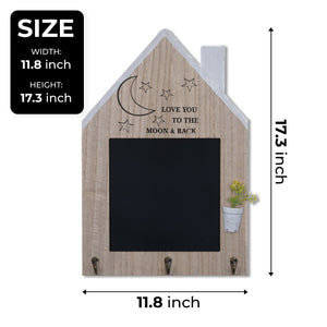 Rustic Brown Black Wooden Key Rack, 17" Wall Mount Entryway 3-Hook Organizer with Chalkboard by Sona Casa