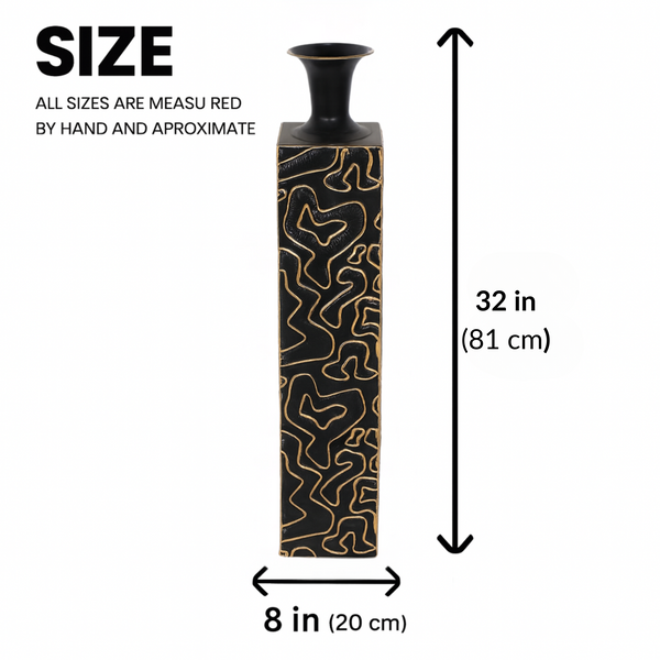 Decorative Tall Metal Floor Vase, Indoor Decor for Home or Office, 32" Handmade Black Gold Accent by Sona Casa