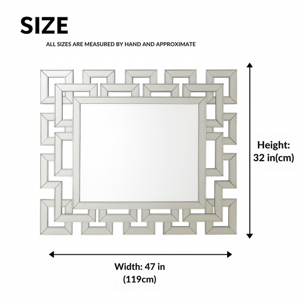 Large Luxury Decorative Glass Mirror 47 in Silver Frameless Wall Mirror for Home Office Decor, Gift-Sona Casa