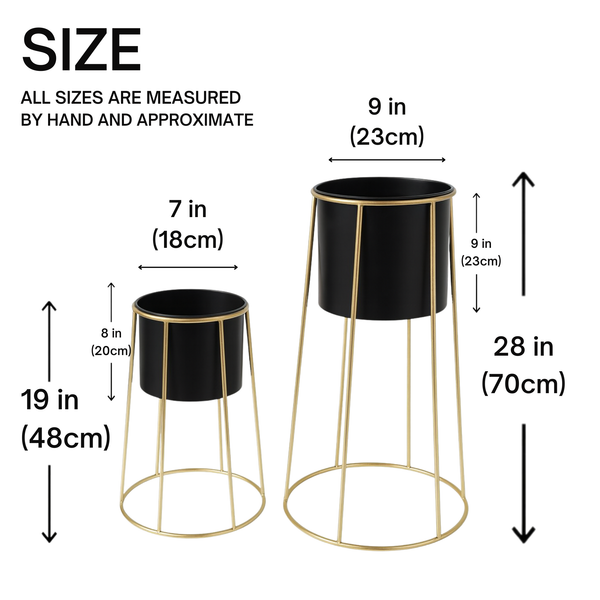 Modern Black Metal Pots Set Indoor Planters with Golden Stand for Fresh or Artificial Plants Living Room Office Decoration, Gifts-Sona Casa
