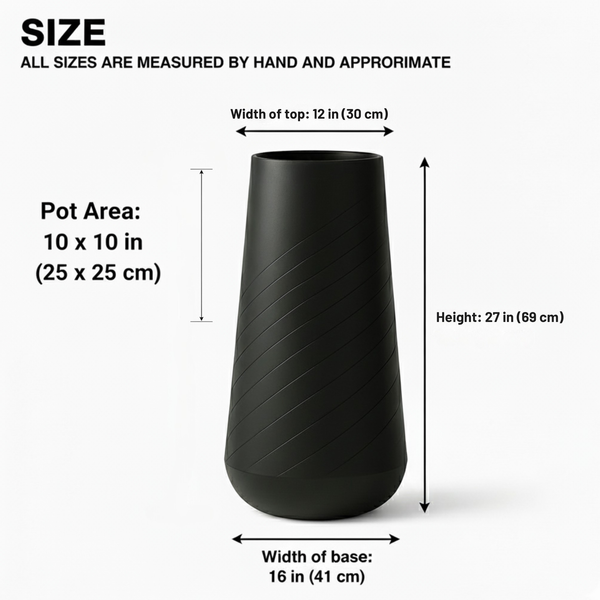 Set of 2 Tall Black Indoor Self Watering Decorative Planters, 27 Inch Tall Black Planter with Riser Pot, Drain Hole-Sona Casa