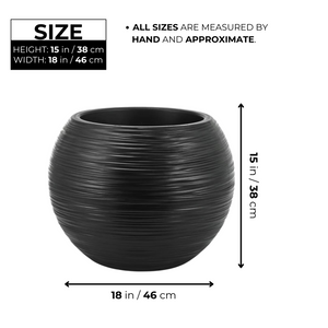 Round Black Plant Pot, Indoor Outdoor Home, Office, Patio, Front Porch, Backyard Decor, 18" Succulent Planter by Sona Casa