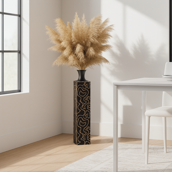 Decorative Tall Metal Floor Vase, Indoor Decor for Home or Office, 32" Handmade Black Gold Accent by Sona Casa