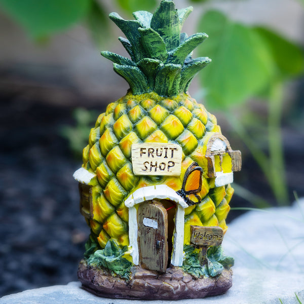 Cute Yellow-Green Polyresin Pineapple Solar Statue - Perfect Garden Gift & Fairy Decor by Sona Casa