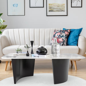 Modern 47" Rectangle Coffee Table, White Marble Top, Metal Matte Black Frame Home Decor by Sona Casa