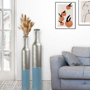 Large Metal Floor Vases, Tall Vase Set of 2, 42" and 36" Large Decorative Pots for Pampas Grass by Sona Casa