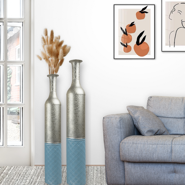 Large Metal Floor Vases, Tall Vase Set of 2, 42" and 36" Large Decorative Pots for Pampas Grass by Sona Casa