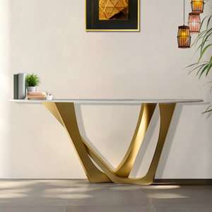 Modern 51" Golden Console Table, Premium White Marble Top Stainless Steel Metal Frame by Sona Casa