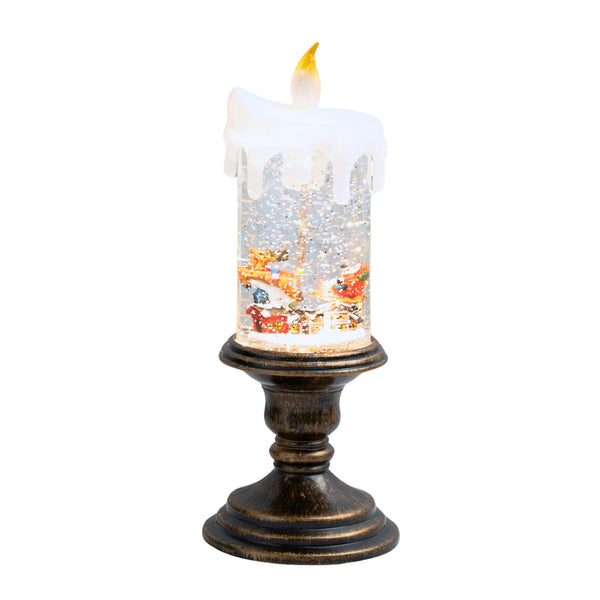 Christmas Snow Globe Lantern with Santa, Snowflakes 11" Xmas Ornament by Sona Casa