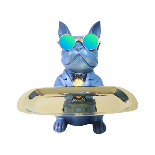 Cute Blue Dog Storage Organizer, Metal Tray Holder, Key Organizer, Table Organizer for Home or Office 9 inch 23 cm by Sona Casa