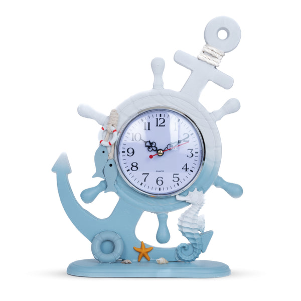 Wooden Anchor with Clock Decorative Tabletop Statue, Marine Decor, Cottage, Office, Bedroom, Living Room, Home Decoration, Gift by Sona Casa