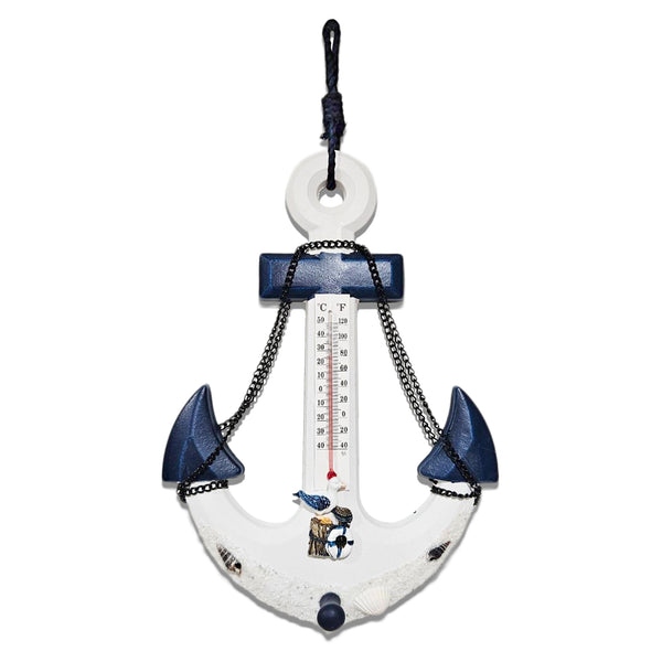 Anchor Wall Mount Coat Rack, Hook & Built-In Thermometer, 13" Rustic Ocean, Beach Themed Decor, Nautical Gifts by Sona Casa