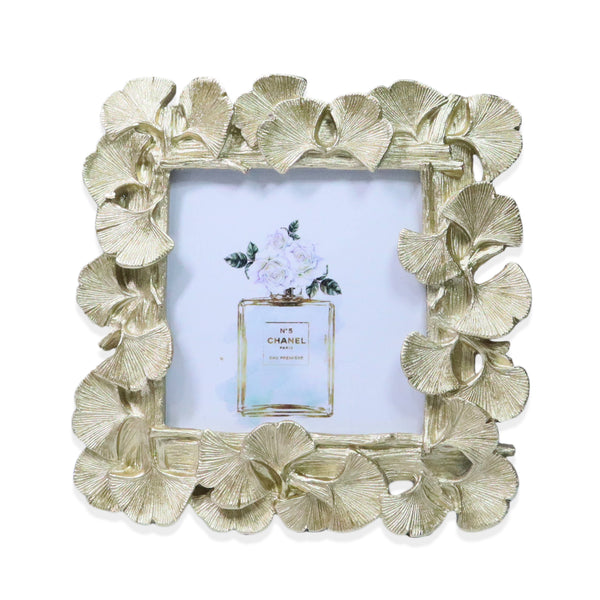 4x4 inch Photo Frame, Golden Ginkgo Leaves Frame Border, 3D Frame, Handmade Decorative Photo Holder 6 inch 16 cm by Sona Casa
