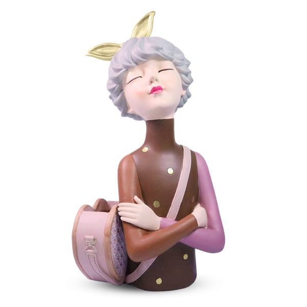 Classy Female Bust Statue Storage and Vase in One, Makeup Organizer, Small Items Storage, Vanity Table Decor, Ladies Gift Brown Polyresin 14 inch 34 cm by Sona Casa