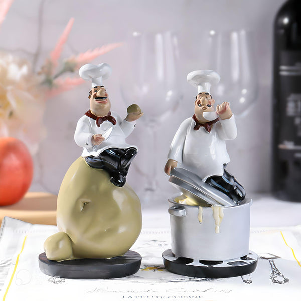 4 Piece Kitchen Chef Figurines Set, Restaurant Decor, Bakery Decor by Sona Casa