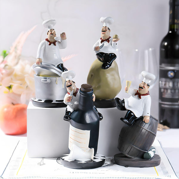 4 Piece Kitchen Chef Figurines Set, Restaurant Decor, Bakery Decor by Sona Casa