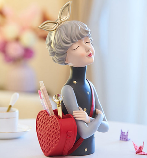 Girl Statue, Makeup Organizer, Bud Vase, 14" Dresser Vanity Table Organizer by Sona Casa