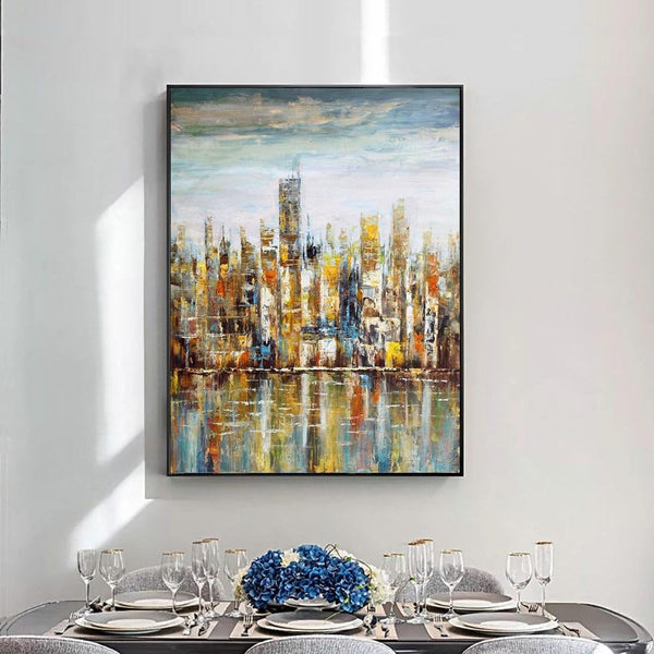 Abstract Art, Large New York Painting, Skyscrapers, Living Room Wall Art, Wall Painting, Home Decor, Original Art, Oil Painting by Sona Casa
