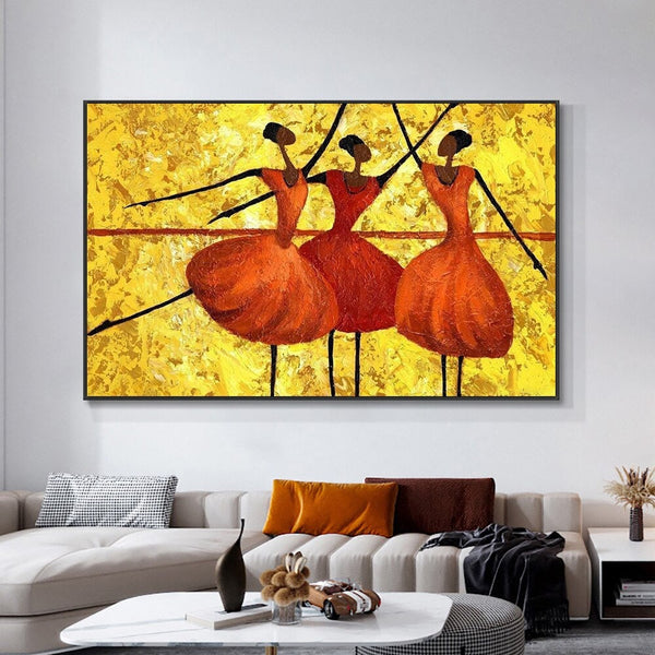 Abstract Dancer Painting - Vibrant Orange Acrylic on Canvas, Large Modern Art for Living Room Decor, Unique Housewarming Gift by Sona Casa