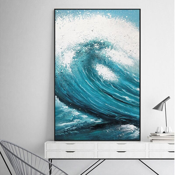 Blue Wall Art - Original Ocean Painting, Abstract Sea Canvas, Minimalist Bedroom Wall Decor, Elegant Gift for New Homeowners by Sona Casa