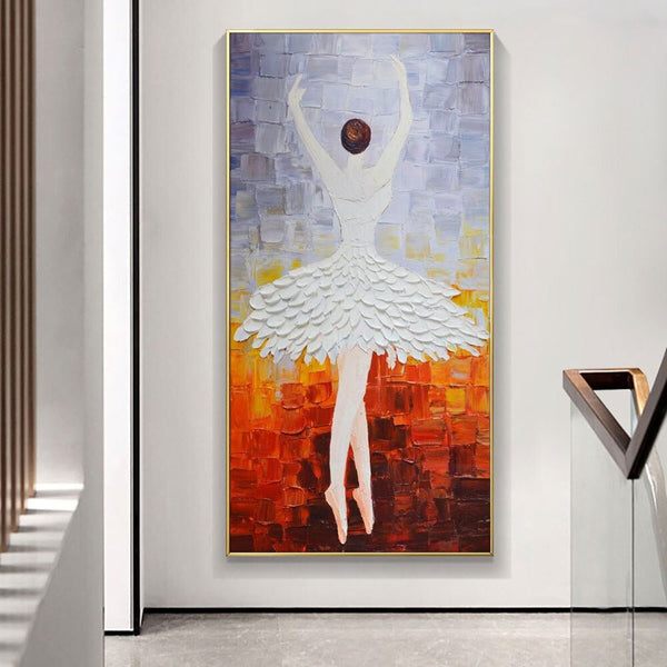 Abstract Dancer Art - Contemporary Ballerina in White Skirt Painting, Framed Ballet Art for Home Decor, Perfect Gift for Art Enthusiasts by Sona Casa