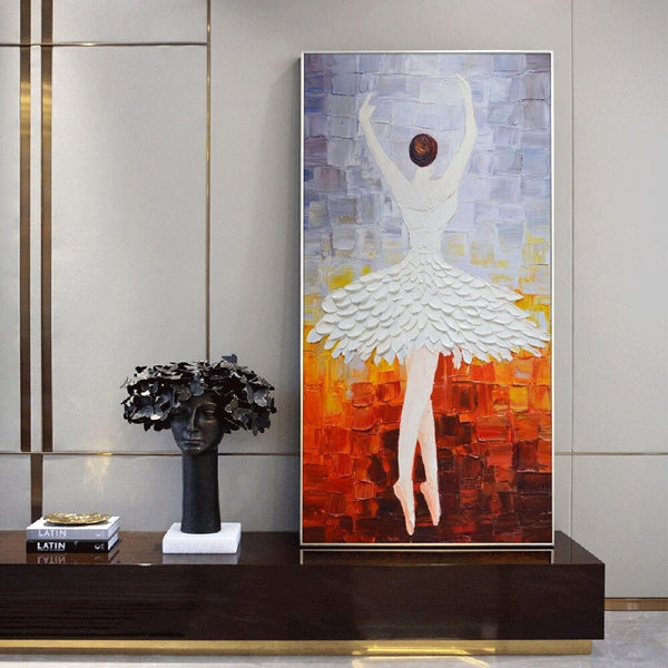 Abstract Dancer Art - Contemporary Ballerina in White Skirt Painting, Framed Ballet Art for Home Decor, Perfect Gift for Art Enthusiasts by Sona Casa