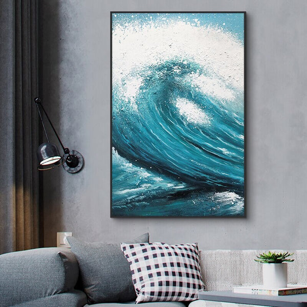 Blue Wall Art - Original Ocean Painting, Abstract Sea Canvas, Minimalist Bedroom Wall Decor, Elegant Gift for New Homeowners by Sona Casa