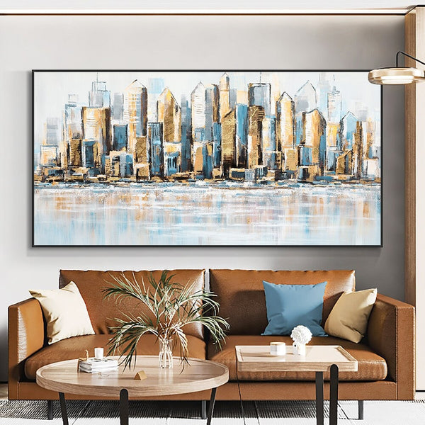 Modern City Art Oil Painting, Large Abstract Cityscape Canvas, Urban Skyline Wall Art for Home Decor, Unique Housewarming Gift by Sona Casa