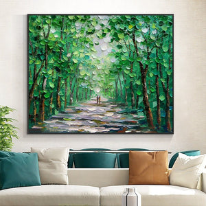 Nature Painting Forest Wall Decor, Contemporary Forest Oil Painting, Vintage-inspired Abstract Wall Art for Home - Art Collector's Gift by Sona Casa