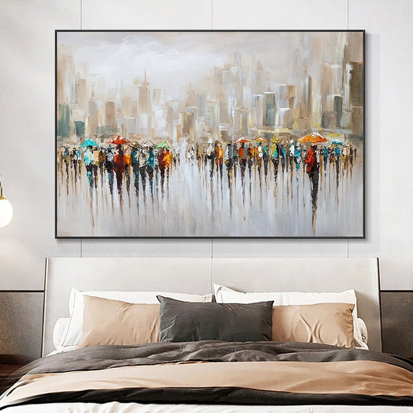 Urban Painting Extra Large Canvas - Textured Oil Art for Contemporary Living Room, Unique Housewarming Gift by Sona Casa