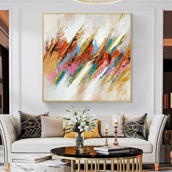 Abstract Pattern Painting, Vibrant Modern Wall Art Canvas, Original Large Oil Painting for Chic Living Room Decor by Sona Casa