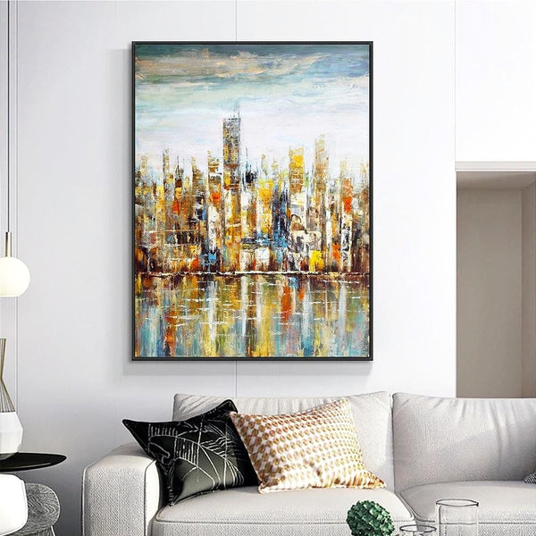 Abstract Art, Large New York Painting, Skyscrapers, Living Room Wall Art, Wall Painting, Home Decor, Original Art, Oil Painting by Sona Casa